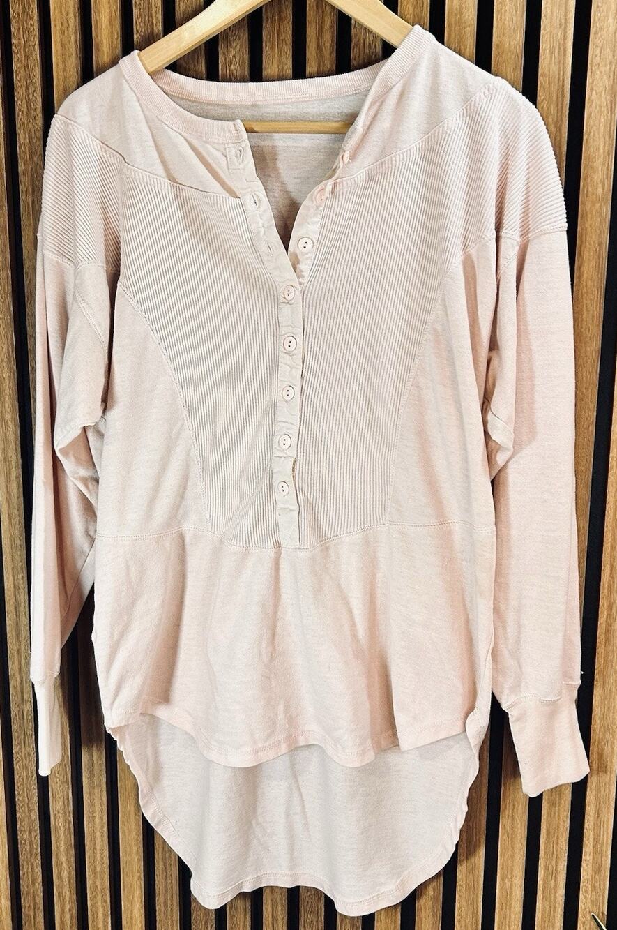 Celeste Blush Pink Henley Top M Button Front Soft Casual Cottagecore Layer